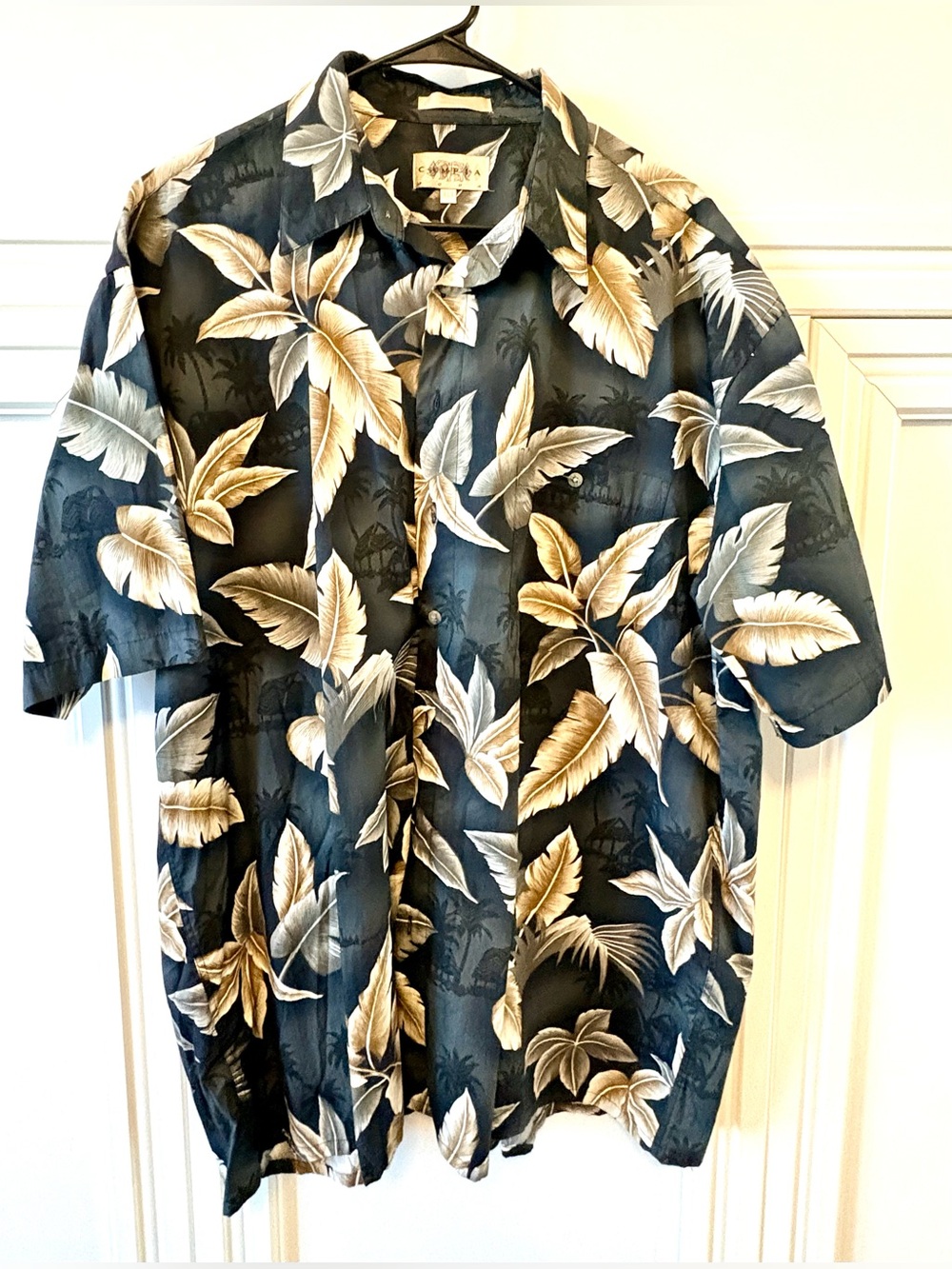 🌴 MENS CAMPIA ALOHA HAWAIIAN STYLE SHIRT FLORAL PATTERN ON BLACK BACKGROUND 🌴